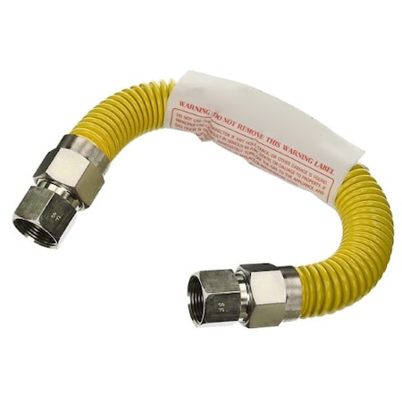 Flextron Gas Line Hose 5/8'' O.D.x12'' Len 1/2"x3/4" FIP Fittings Yellow Coated Stainless Steel Flexible FTGC-YC12-12L